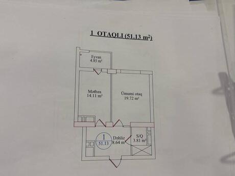 1-room new-build apartment for sale in Qara Qarayev, 51 m², 165 000 AZN, photo 5 / 6