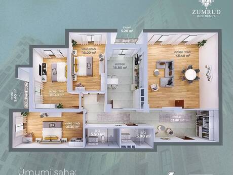 Продаётся 4-комнатная квартира в новостройке, ЖК Zümrüd Residence, 177 м², 584 100 AZN, фото 3 / 10