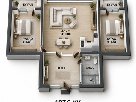 3-room new-build apartment for sale in Baku Galaxy Park, 108 m², 345 000 AZN, photo 3 / 6