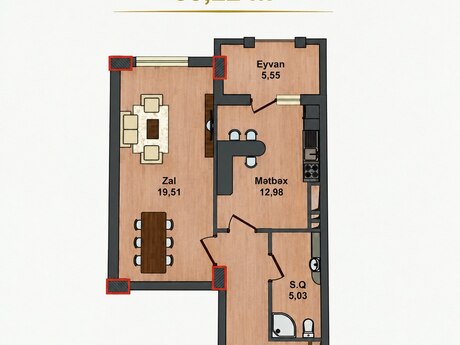 2-room new-build apartment for sale in 28 May, 53 m², 169 999 AZN, photo 4 / 4