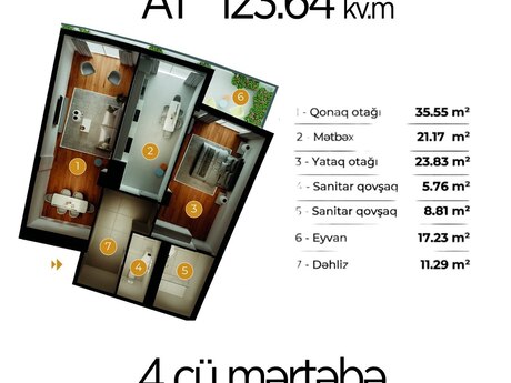 Продаётся 3-комнатная квартира в новостройке, ЖК Greenville Residence, 124 м², 209 000 AZN, фото 2 / 7