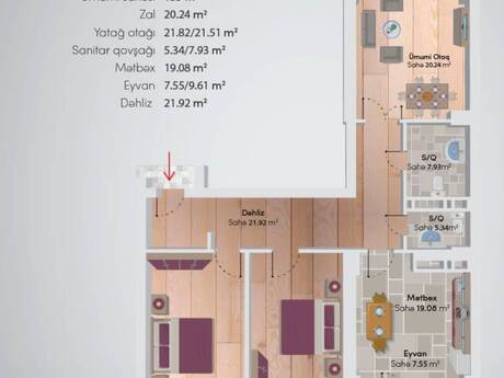 3 otaq · 135 m² · 13/13 mərtəbə, Baku Pearl Residence