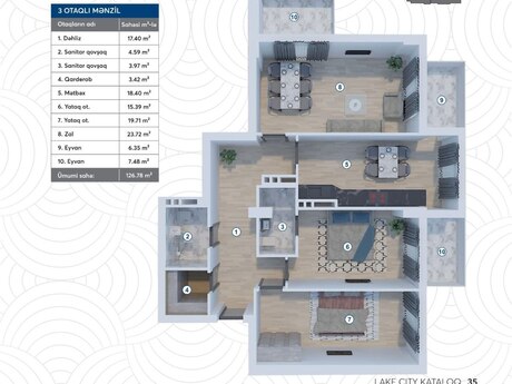 Lake City kompleksində 3 otaqlı yeni tikili mənzil satılır, 127 m², 339 000 AZN, şəkil 5 / 5