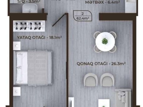 Mayak Residence kompleksində 2 otaqlı yeni tikili mənzil satılır, 52 m², 113 520 AZN, şəkil 5 / 6