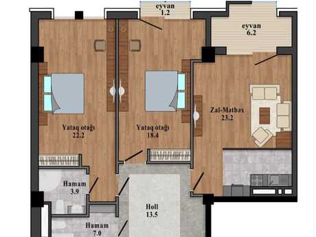 London Evləri kompleksində 3 otaqlı yeni tikili mənzil satılır, 96 m², 327 000 AZN, şəkil 2 / 9