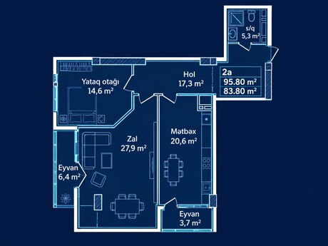 Avant Vista kompleksində 2 otaqlı yeni tikili mənzil satılır, 96 m², 232 000 AZN, şəkil 5 / 5