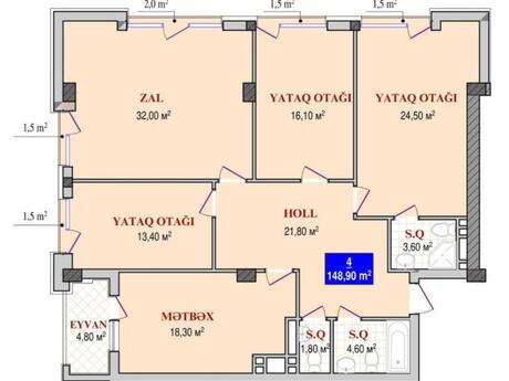 Grand Plaza kompleksində 4 otaqlı yeni tikili mənzil satılır, 145 m², 546 000 AZN, şəkil 3 / 10