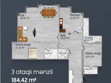 28 Mayda 3 otaqlı yeni tikili mənzil satılır, 185 m², 666 000 AZN, şəkil 2 / 4