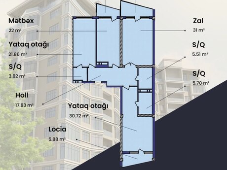 Gold Star Residence kompleksində 3 otaqlı yeni tikili mənzil satılır, 156 m², 460 000 AZN, şəkil 2 / 4