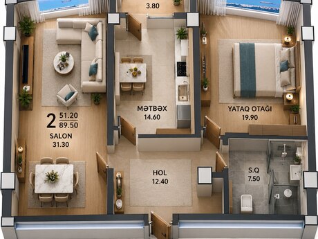 Zığda 3 otaqlı yeni tikili mənzil satılır, 89,5 m², 147 700 AZN, şəkil 2 / 12