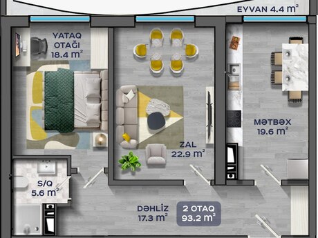 Gənclikdə 2 otaqlı yeni tikili mənzil satılır, 94 m², 455 000 AZN, şəkil 3 / 6