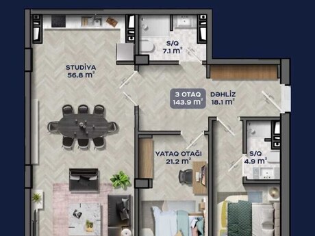 Bakı Bağları kompleksində 3 otaqlı yeni tikili mənzil satılır, 145 m², 705 000 AZN, şəkil 3 / 5