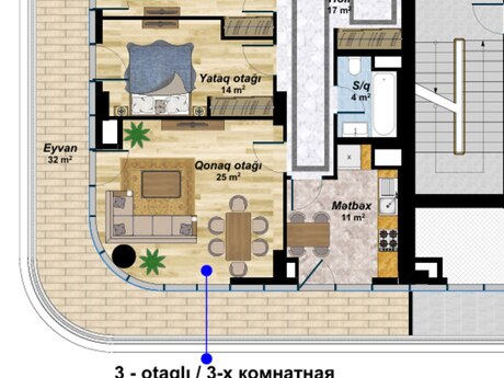 Dağdağan Park kompleksində 3 otaqlı yeni tikili mənzil satılır, 129 m², 638 500 AZN, şəkil 3 / 6