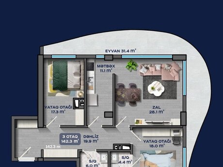 Gənclikdə 3 otaqlı yeni tikili mənzil satılır, 142 m², 650 000 AZN, şəkil 2 / 4