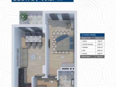 Lake City kompleksində 2 otaqlı yeni tikili mənzil satılır, 63,3 m², 195 000 AZN, şəkil 2 / 12