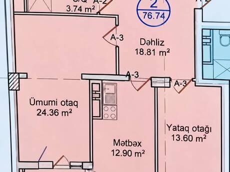Qara Qarayevdə 2 otaqlı yeni tikili mənzil satılır, 80 m², 210 000 AZN, şəkil 4 / 8