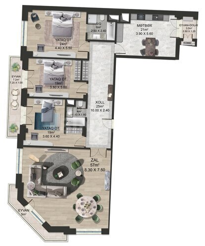 Bakı Ağ Şəhər - Majestic Palace yaşayış kompleksi, mənzilin planı - 4-otaqlı, 207 m²