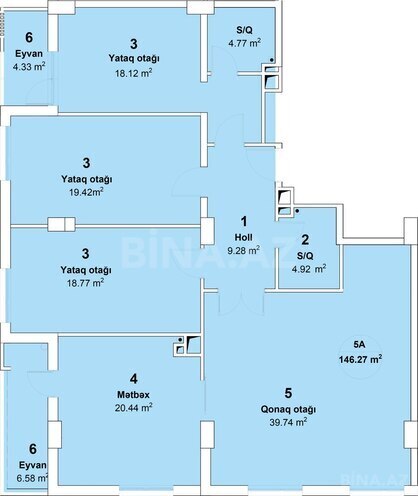 Çinarlı Park yaşayış kompleksi, mənzilin planı - 4-otaqlı, 146.27 m²
