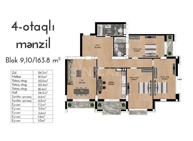 4 otaqlı yeni tikili - Nizami m. - 166.2 m² (8)