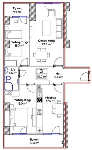 3 otaqlı yeni tikili - 20 Yanvar m. - 112.7 m² (9)