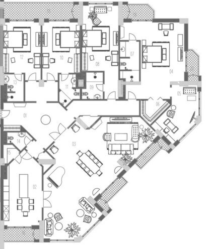 Boulevard Palace yaşayış kompleksi, mənzilin planı - 5-otaqlı, 411.6 m²