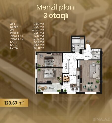3-комн. новостройка - Ясамальский р. - 124.7 м² (10)