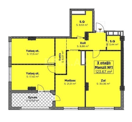 3-комн. новостройка - Ясамальский р. - 123.7 м² (11)