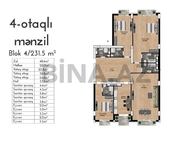 4 otaqlı yeni tikili - Nizami m. - 230.4 m² (9)