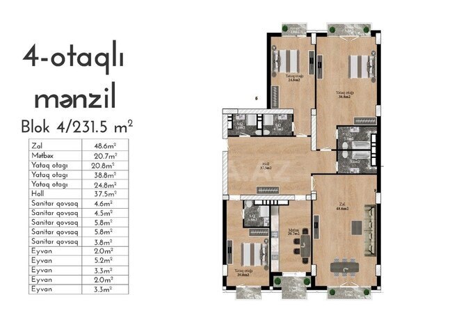 4 otaqlı yeni tikili - Nizami m. - 230.4 m² (9)