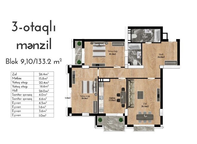 3 otaqlı yeni tikili - Nizami m. - 132.2 m² (7)