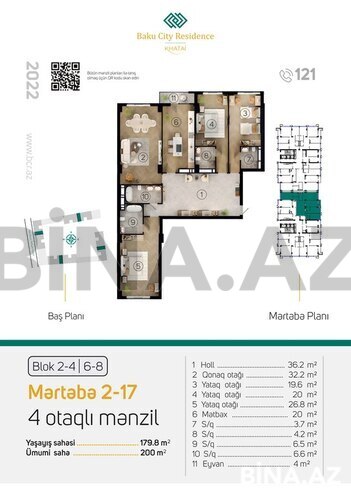 4 otaqlı yeni tikili - Şah İsmayıl Xətai m. - 200 m² (15)