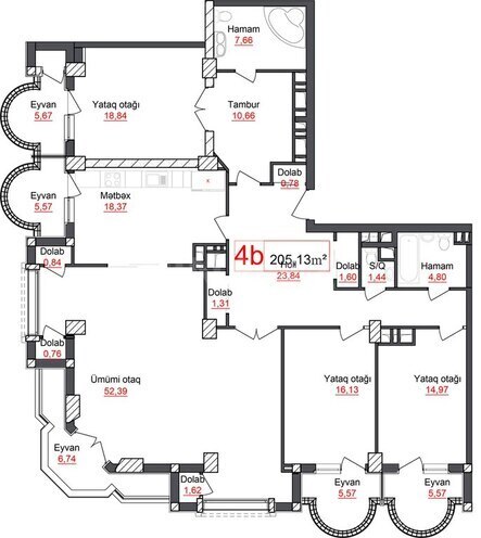 Продаётся 4-комн. новостройка 205.1 м², м. Элмляр Академиясы, photo 8 from 14