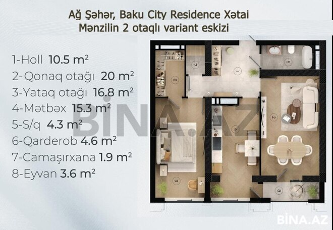 2 otaqlı yeni tikili - Şah İsmayıl Xətai m. - 91 m² (3)