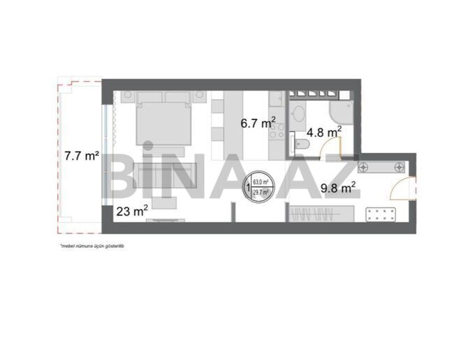 1 otaqlı yeni tikili - Nardaran q. - 63 m² (9)