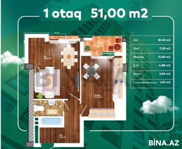 2 otaqlı yeni tikili - Gənclik m. - 51 m² (5)