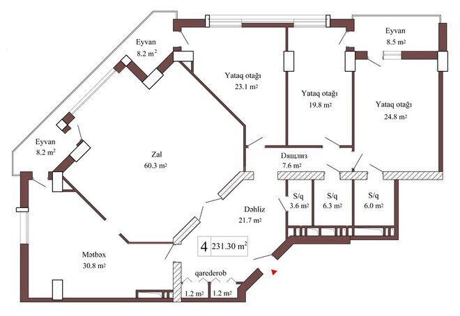 4 otaqlı yeni tikili - Nərimanov r. - 231.3 m² (4)