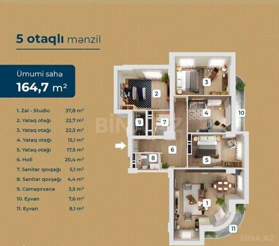 5 otaqlı yeni tikili - Gənclik m. - 165 m² (11)
