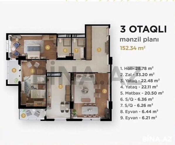 3 otaqlı yeni tikili - 8 Noyabr m. - 153 m² (3)