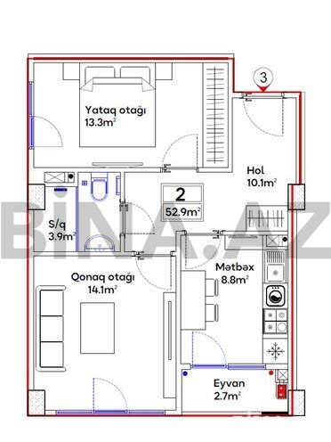 2 otaqlı yeni tikili - 20 Yanvar m. - 52.9 m² (17)