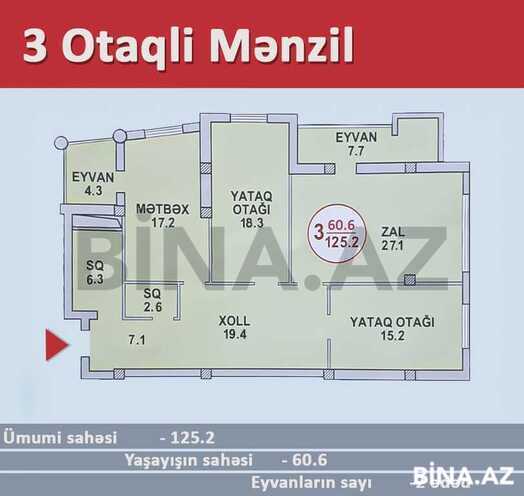 3 otaqlı yeni tikili - İnşaatçılar m. - 125.4 m² (4)
