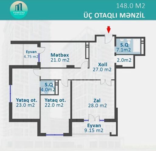 3 otaqlı yeni tikili - Həzi Aslanov m. - 148 m² (5)