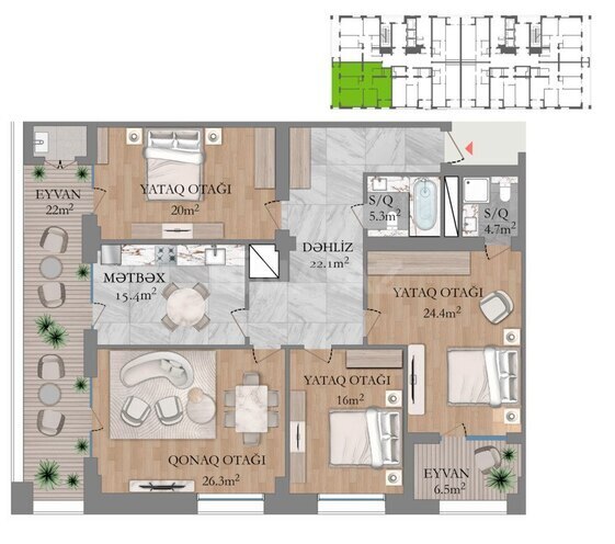 Satılır 4 otaqlı yeni tikili 161 m², Ağ şəhər q., photo 7 from 8