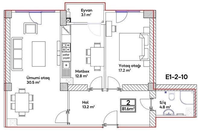 2-комн. новостройка - м. 20 января - 81.6 м² (9)