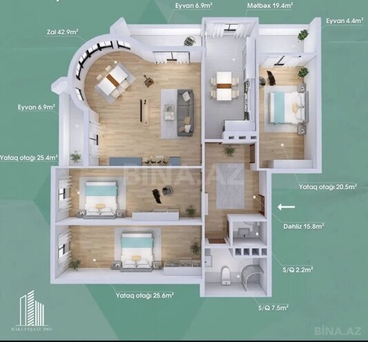 4 otaqlı yeni tikili - Həzi Aslanov q. - 178.6 m² (2)