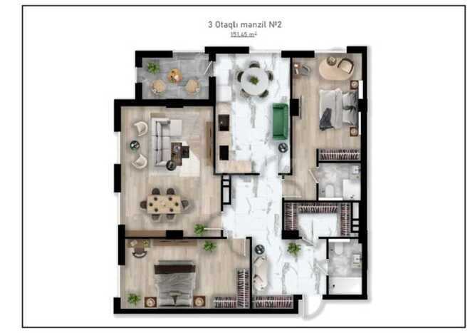 3 otaqlı yeni tikili - Nizami m. - 151.5 m² (3)