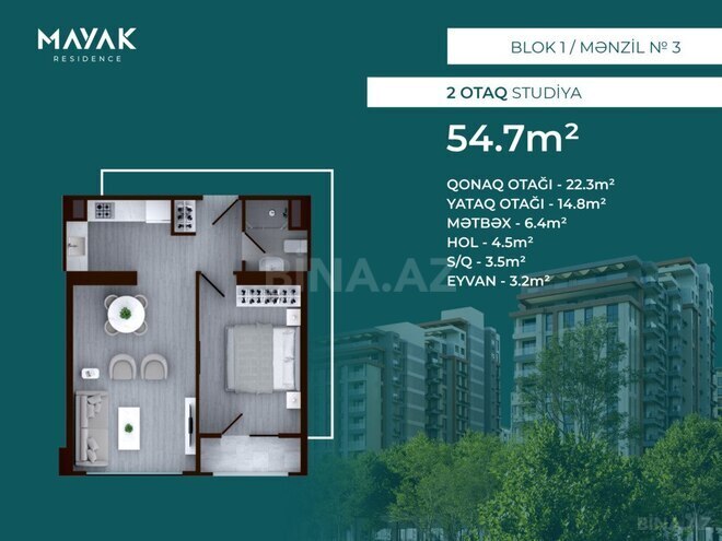 Satılır 2 otaqlı yeni tikili 54.7 m², Zığ q., photo 3 from 32