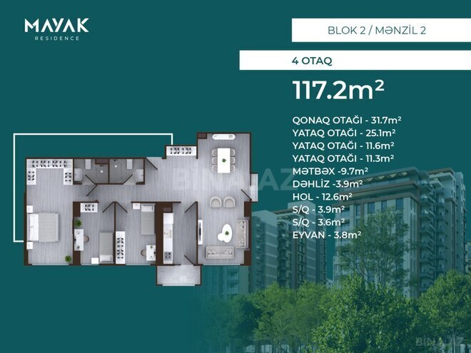 Satılır 4 otaqlı yeni tikili 117.2 m², Zığ q., photo 3 from 31