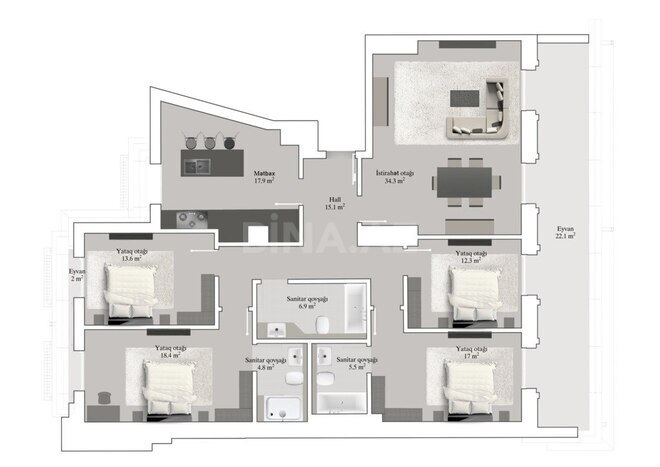 Knightsbridge Residence White City  yaşayış kompleksi, mənzilin planı - 5-otaqlı, 178.2 m²