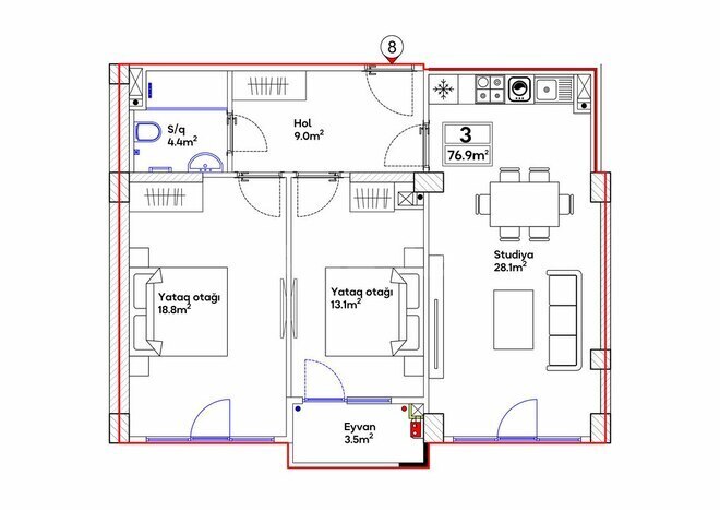 Satılır 3 otaqlı yeni tikili 76.9 m², 20 Yanvar m., photo 14 from 15