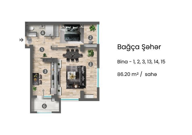Bağça Şəhər yaşayış kompleksi, mənzilin planı - 2-otaqlı, 86.2 m²